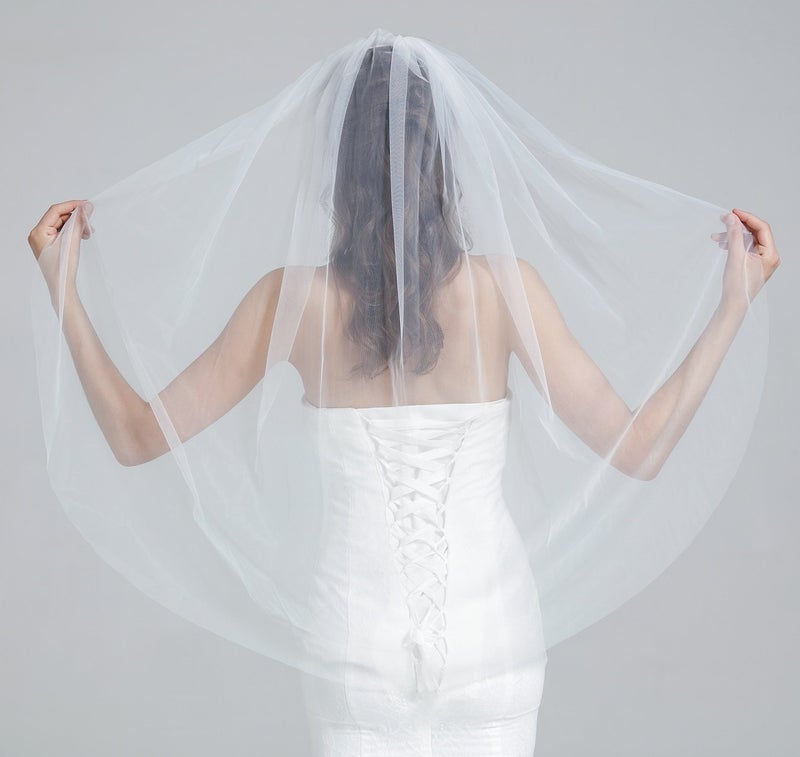 BEAUTELICATE Wedding Bridal Veil with Comb 1 Tier Cut Edge Veil - Image 2
